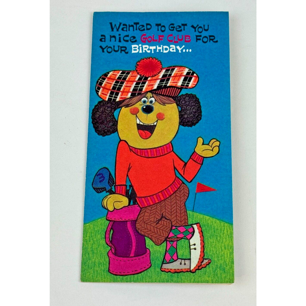 Birthday Card Dog Golf   Vintage Unused Funny "Laurel Cards"35L 17-6C